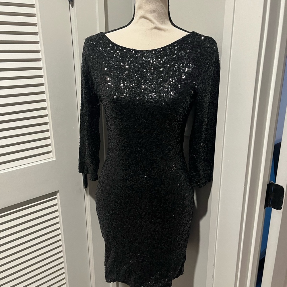 Gianni Bini Black Sequin Long Sleeve Dress